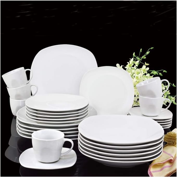 YOR® Serviesset 30 Delig - 6 Persoons - Compleet Servies - Wit - 25cm x 25cm x 4cm
