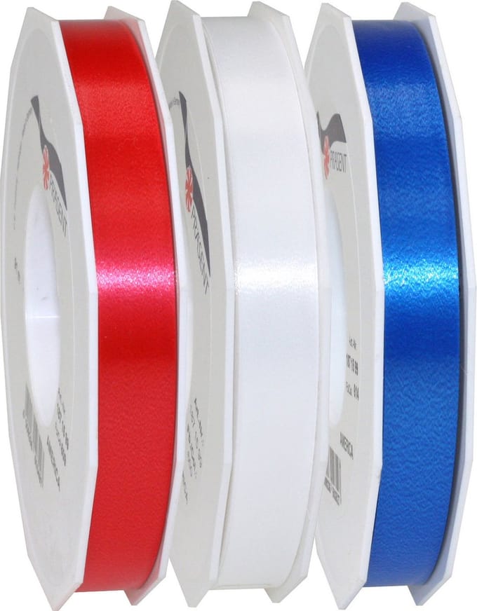Glorex Hobby/deco cadeau sierlint rood/wit/blauw 1.5 cm x 91 meter