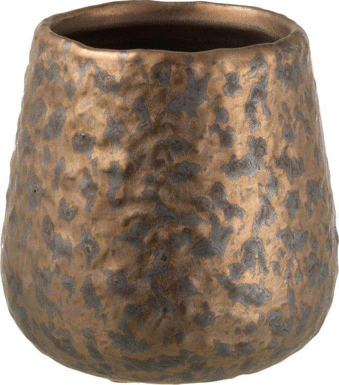 J-Line bloempot Spikkel Rond - keramiek - koper - small - 2 stuks - Ø 12 cm