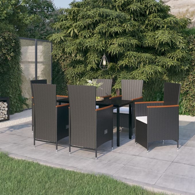 vidaXL - 7-delige - Tuinset - met - kussens - zwart