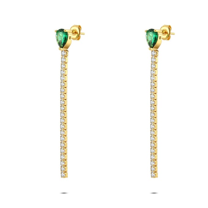 Twice As Nice Oorbel in zilver, hangend met groene steen Goudkleurig