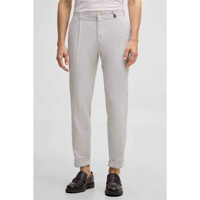 Broek met bandplooien Louis met linnenaandeel, lichtgrijs