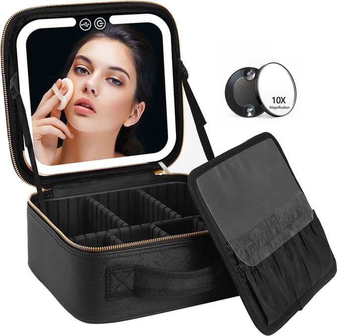 YONO Make Up Tas met Spiegel en Led - Organizer - Beautycase - Koffer - Dames - Meisje - Zwart