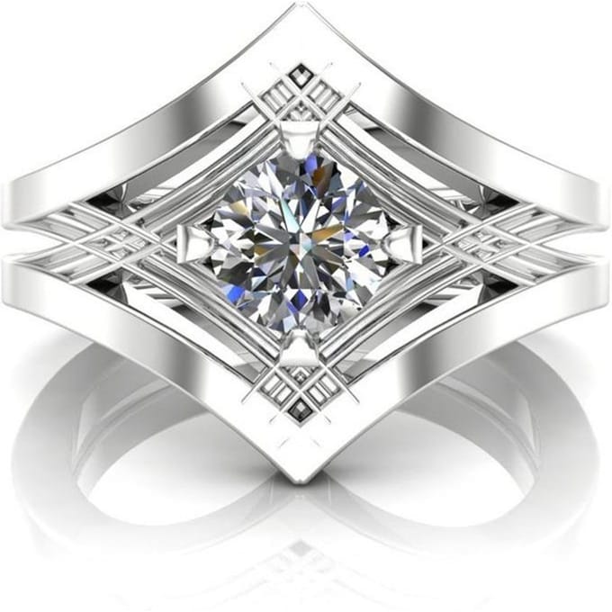 1 Diamant Trillion Geslepen Verlovingsring Elegante Feestelijke Echte Massieve 14k Witgoud 9