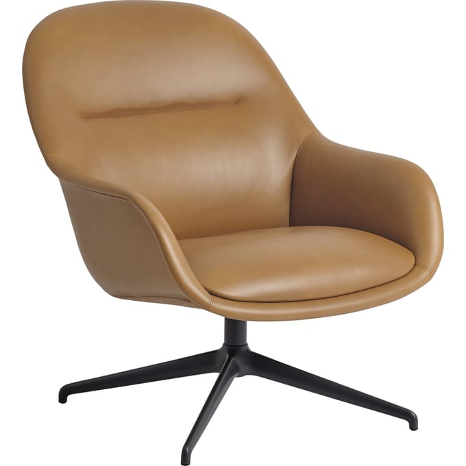 Muuto Draaibare fiber lounge fauteuil - leer cognac