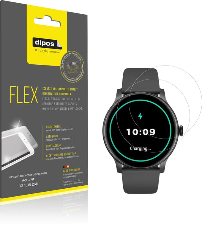 dipos – 2x Beschermfolie geschikt voor AcclaFit D2 1.38 Zoll | 3D Full Cover Screenprotector | 100% Passend