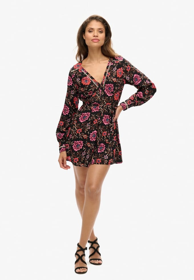 Superdry - Mini-jurk met V-hals en print - Dames - Jurken