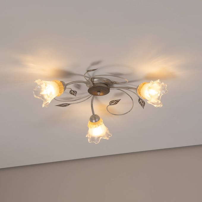 ONLI Lancia plafondlamp, ivoorkleurig, 3-lamps, ijzer, glas