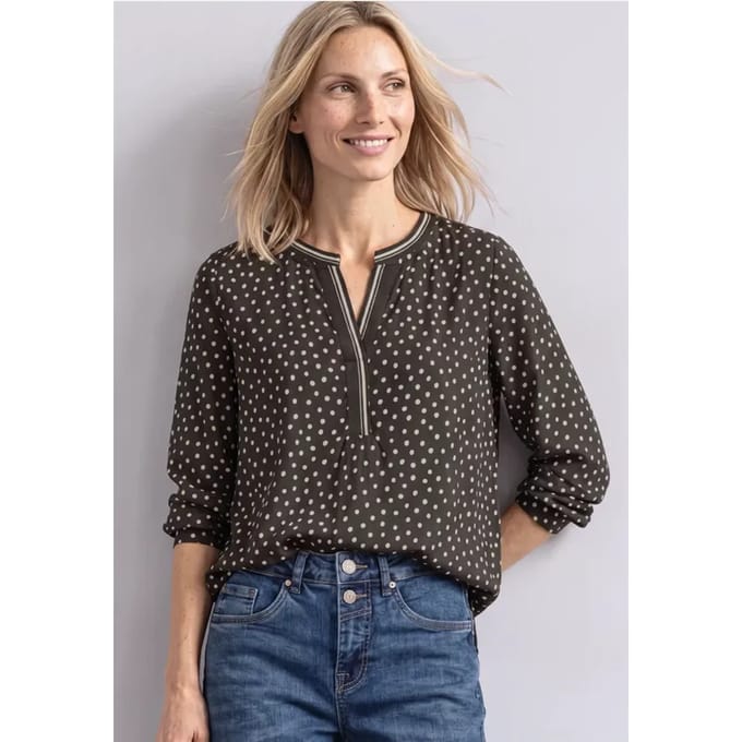 Tuniek met lange mouwen, V-hals met split en print