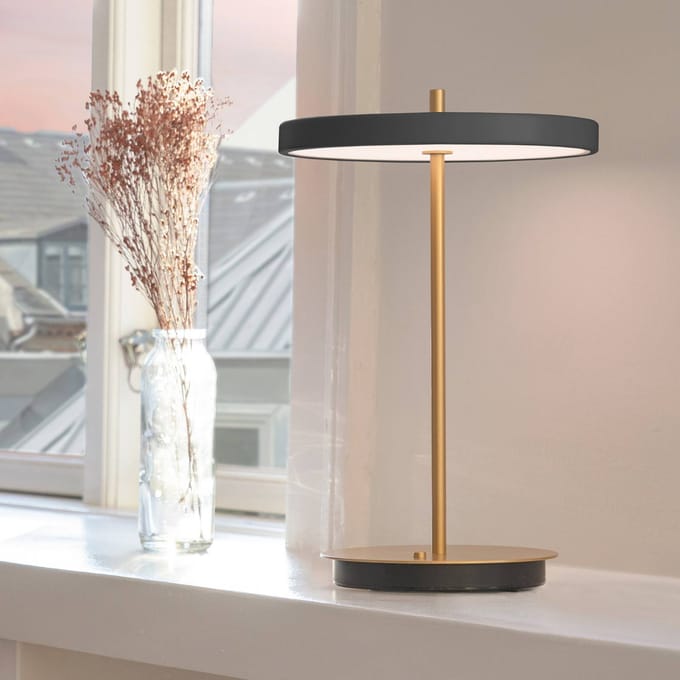UMAGE LED-batterijtafellamp Asteria Move antraciet/messing 31 cm