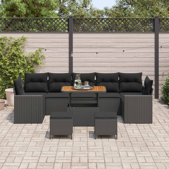 vidaXL - Tuinbank - Set - 10 - st - Zwart - poly - rattan