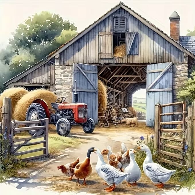 daimond painting hooischuur met dieren 40 x 40 cm
