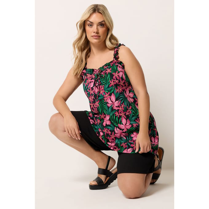 Yours Zwarte Tropische Ruches Vesttop Size 58-60