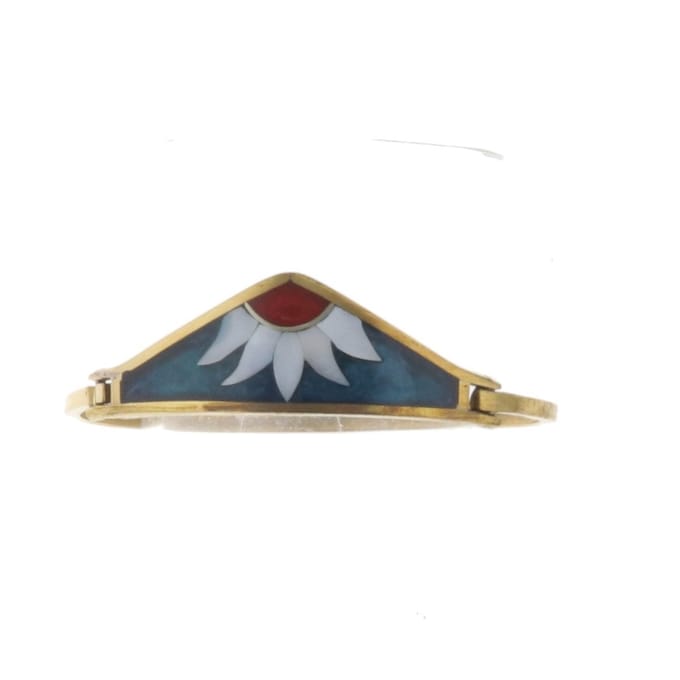 Behave Armband - vintage - bangle - goud kleur - bloem - blauw - 17 cm