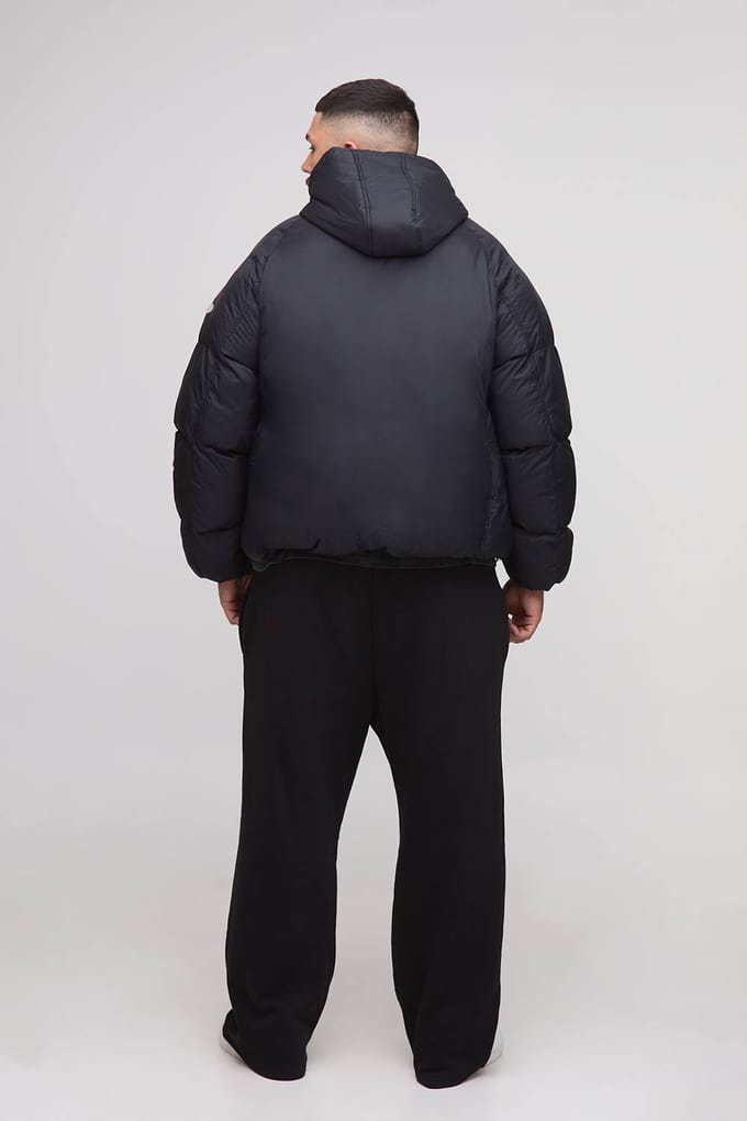 Plus Oversized Fit Ruched Sleeve Panelled Puffer Jacket | Black | Size 2XL