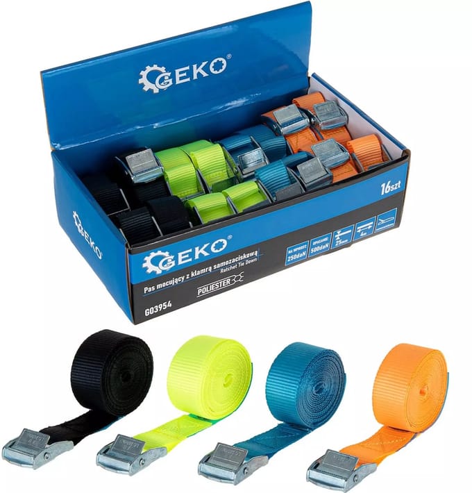 GEKO Cambuckle spanband - 25mm x 4m - 500kg draagkracht - 16 stuks