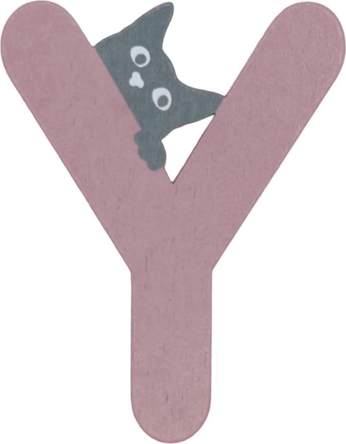 Houten Letter Y Roze met Kat | 9 cm
