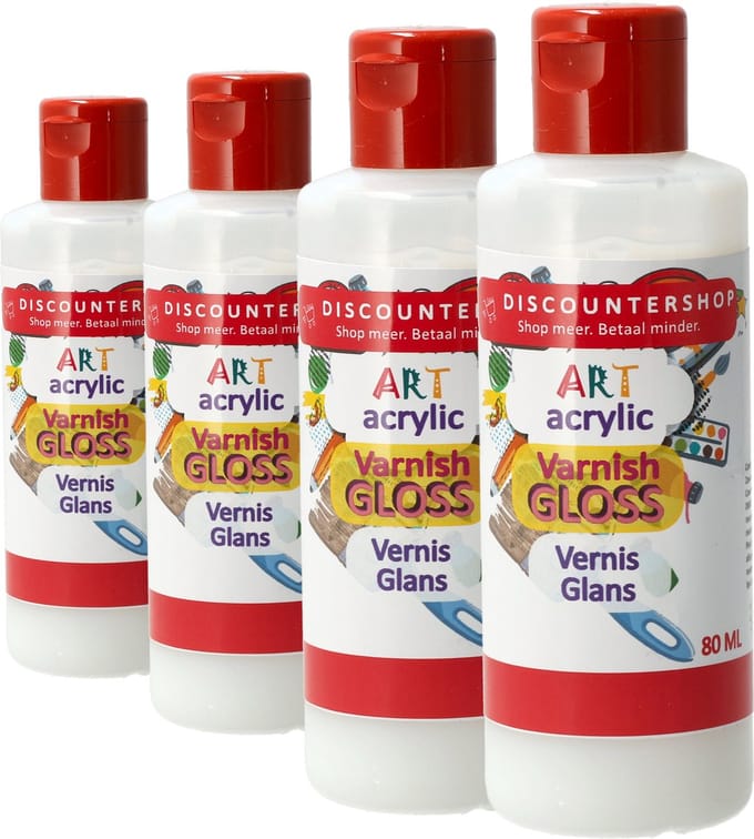 Acrylvernis Gloss 80ML – Transparante Glansvernis – Voor Acrylverf, Schilderijen en Canvas – Set van 4