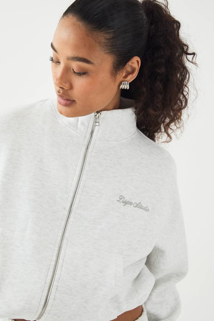 Dames DSGN Studio Geborduurd Bomberjack met Rits en Col | Ash Grey | Maat: 2XL