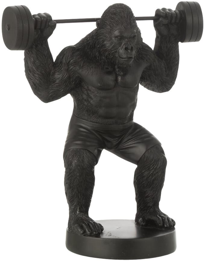 J-Line decoratie Gorilla Gewichtheffen - polyresin - zwart - small