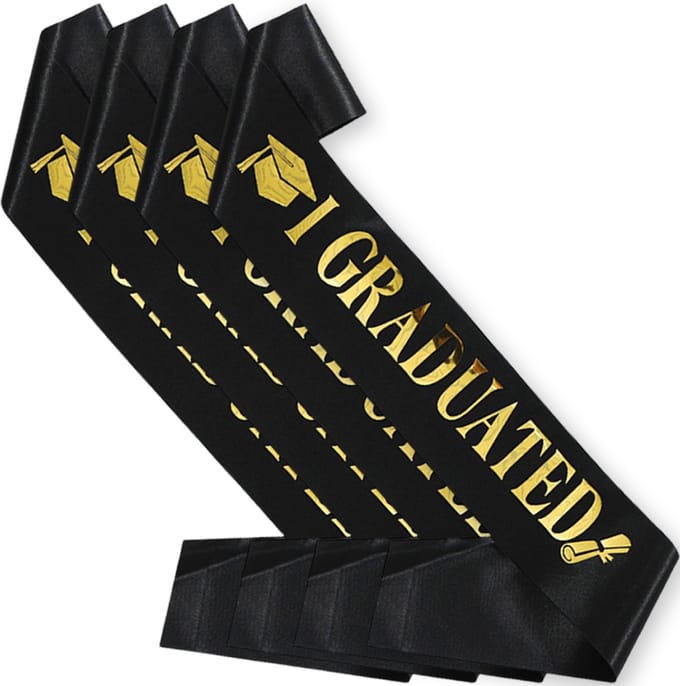 BTH - Sjerp - Geslaagd - Versiering - I Graduated - Graduation - Photobooth - Zwart & Goud - 4 Stuks