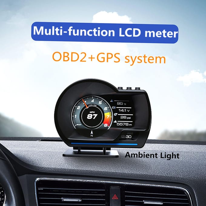 Auto HUD-display, OBD2+GPS Smart Gauge High Definition Snelheidsmeter Auto Diagnostisch Hulpmiddel zwart