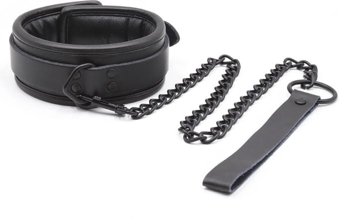 Banoch - halsband van pu leer gevoerd - zwarte collar bdsm