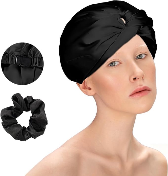 Verstelbare Satijnen Slaapmuts en Scrunchie voor Haarverzorging