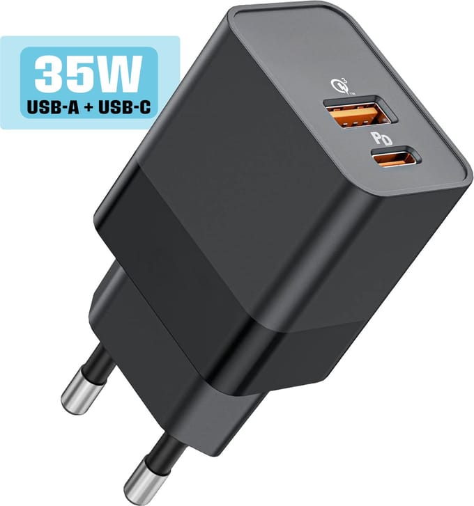 Usb C Power Adapter 35w GaN 2 Poorten - Usb-C & usb-A - Snellader - Universeel
