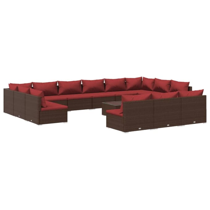 vidaXL - 14-delige - Loungeset - met - kussens - poly - rattan - bruin