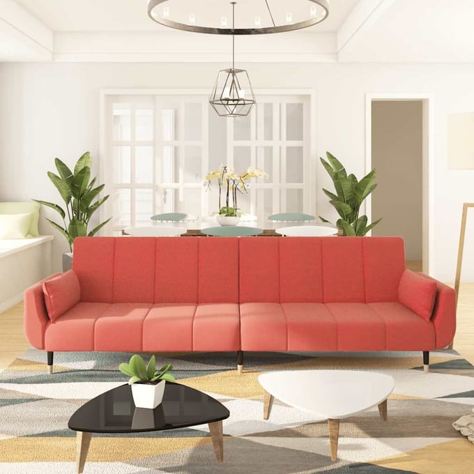 vidaXL - Slaapbank - 2-zits - met - 2 - kussens - fluweel - roze