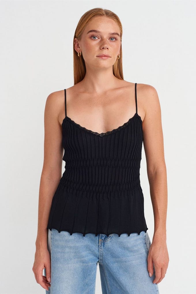 Geribbelde Mouwloze V-hals Blouse