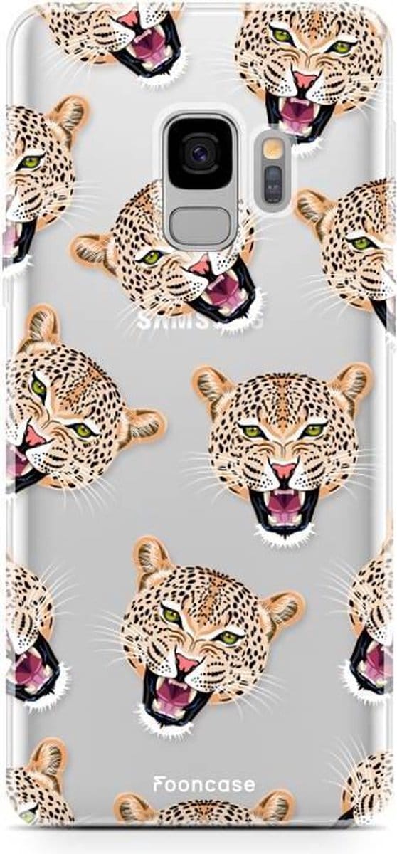 Fooncase Hoesje Geschikt voor Samsung Galaxy S9 - Shockproof Case - Back Cover / Soft Case - Cheeky Leopard / Luipaard hoofden