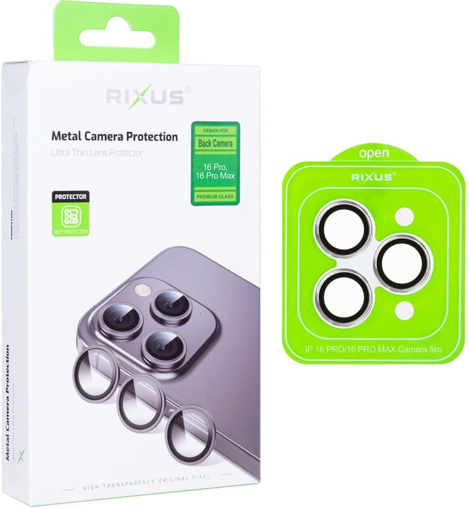 Rixus Metal Shield Camera Tempered Glass For Apple iPhone 16 Pro, 16 Pro Max White Titanium