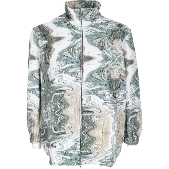 Damessweatshirt met hoge hals, Swirl, oversized fleece met volledige ritssluiting, olijfgroen