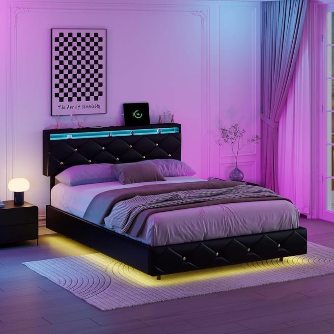 Zwevend Bedframe - Drijvend Bed - Moderne Slaapkamer - Geïntegreerde LED Verlichting - 140 x 200 cm - Zwart