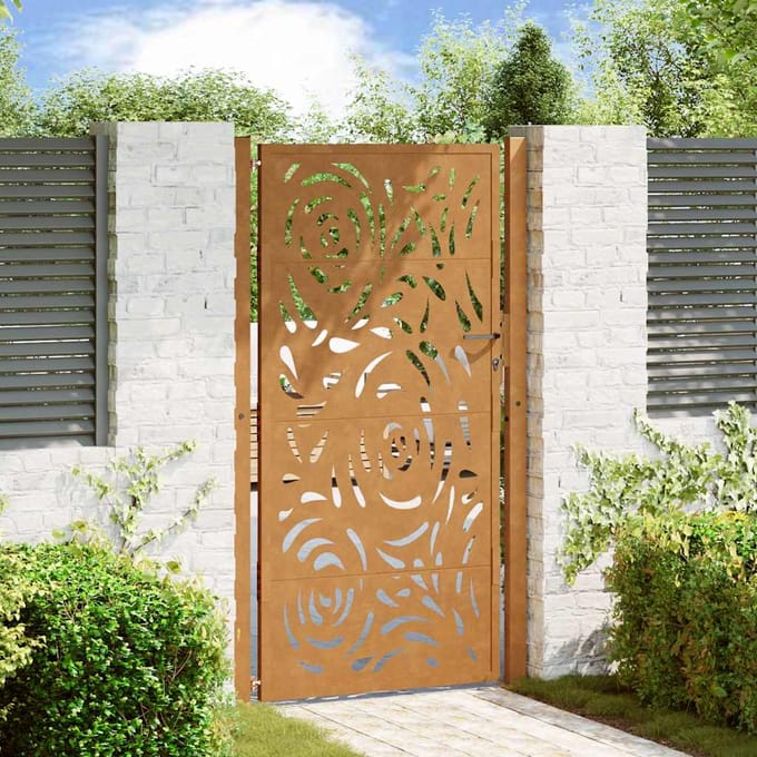 vidaXL - Poort - met - vlamontwerp - 100x175 - cm - weervast - staal