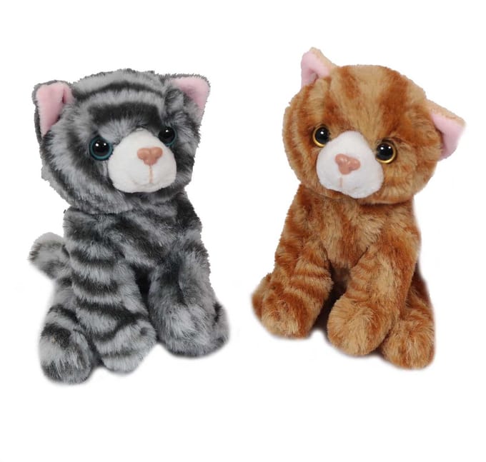 PIA Soft Toys-Set van 2 Kat Knuffels 2 ass. 14 cm (grijs en bruin)