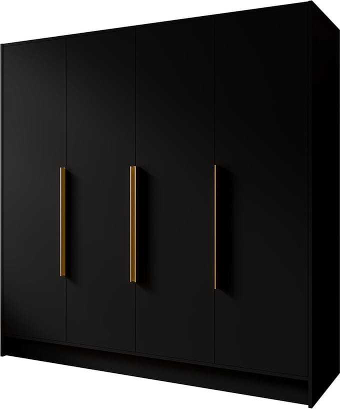 Kledingkast Goya I 200 cm (zwart, gouden handgrepen)