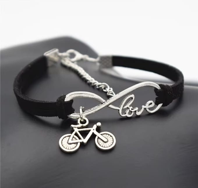 12Getit Armbandje zwart met fiets hangertje