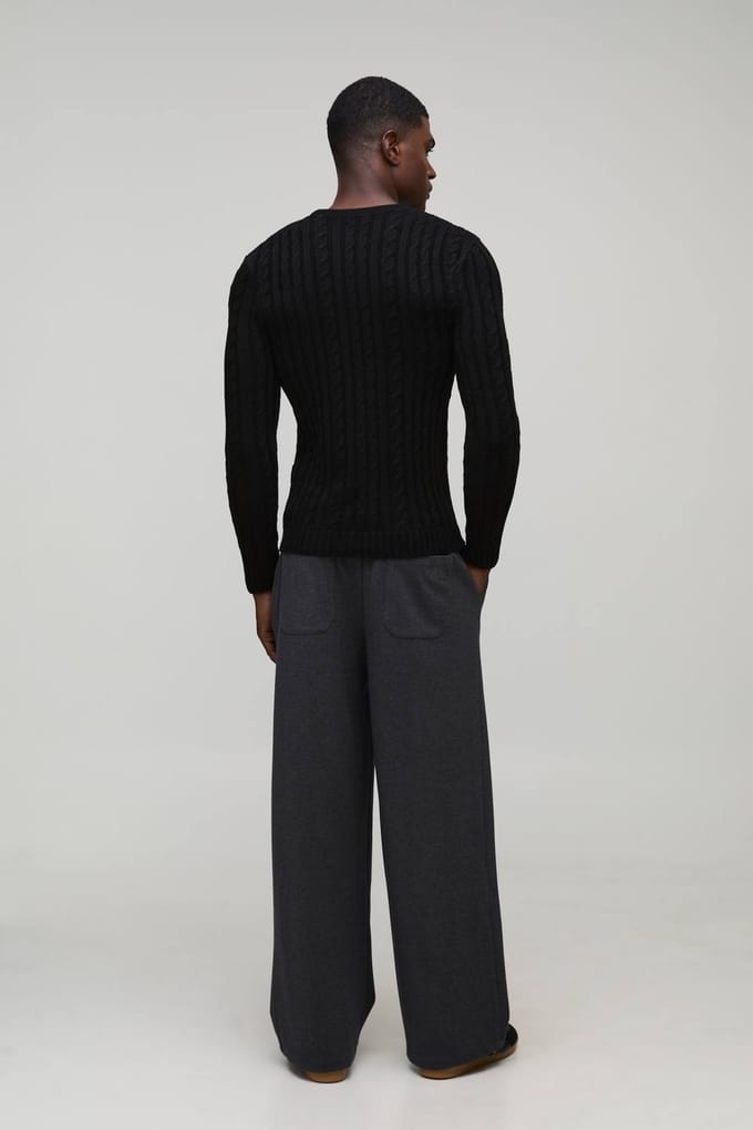 Broek met ontspannen pasvorm, half-en-half tailleband en textuur | Slate Grey | Size Small