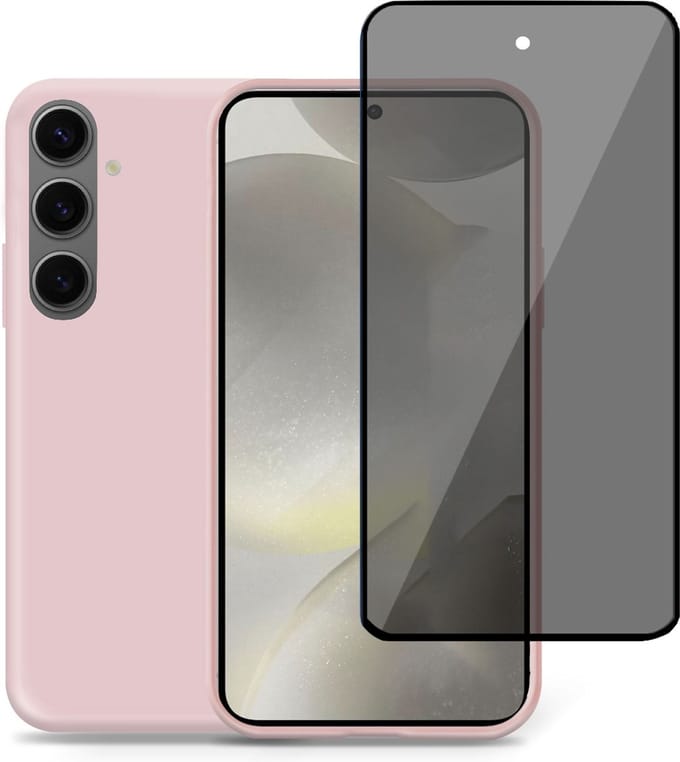 Hoesje + Privé Screenprotector geschikt voor Samsung Galaxy S24 Plus – Privacy Tempered Glass - Back Case Cover Rose