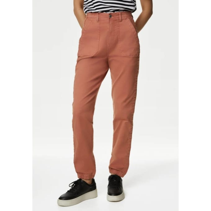 M&S Collection Dames Katoenmix Slim Fit Ankle Grazer Joggers Baksteenrood