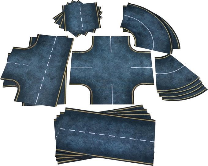 Antislip Asfalt Wegendek Set - Modulaire Stukken voor Miniatuurspellen 28mm
