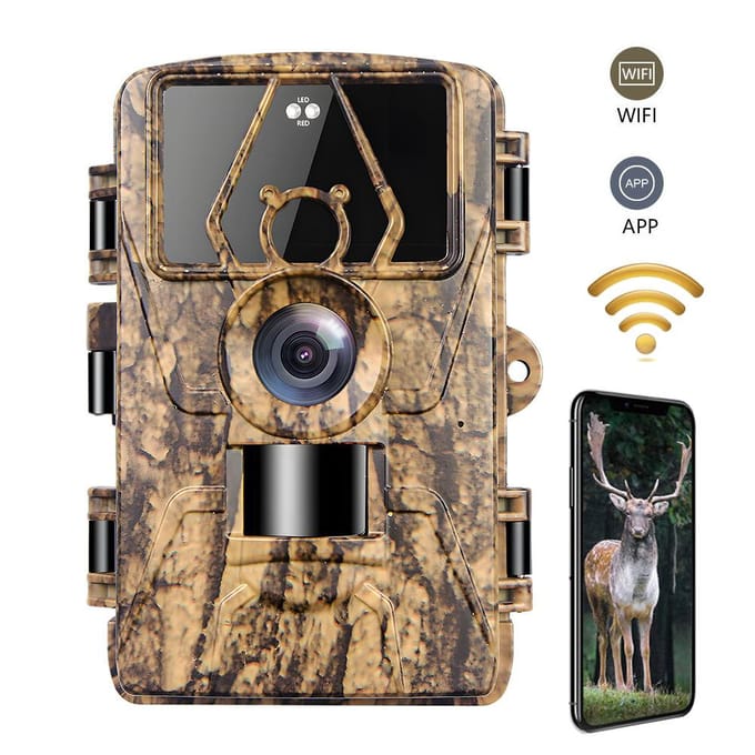 Trailcamera met 8K Video 60MP Foto's Nachtzicht Bewegingsgeactiveerd Waterdicht Wildcamera voor WiFi APP