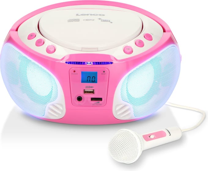 Lenco SCD-650 - Portable FM Radio CD/MP3/USB Microphone & Light Effects - Pink - FM - Stereo - Pink