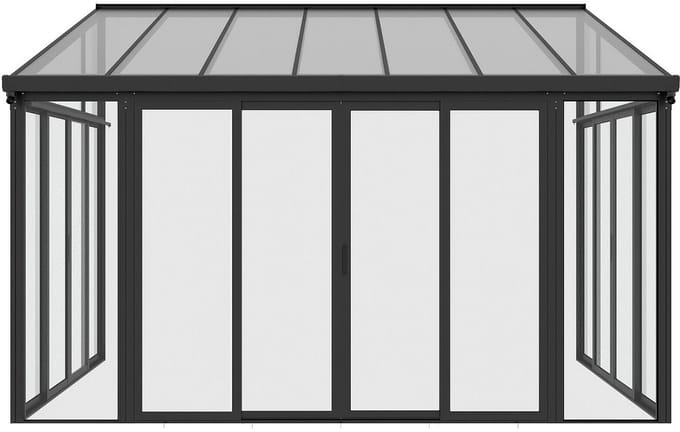 Vente-unique Veranda in aluminium en polycarbonaat met uv-bescherming - 12 m² - Antraciet - MATHILDA