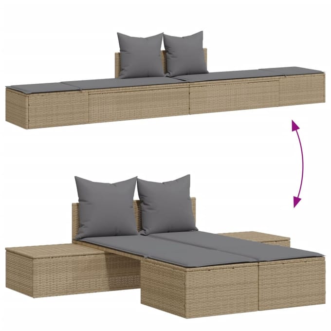 vidaXL - Ligbed - 2-persoons - met - kussens - poly - rattan - beige