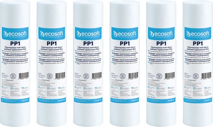 Ecosoft sedimentfilter - vuilfilter - 6 stuks - filtert tot 1 micron in Polyprophyleen - PP voor 10" filterhuis