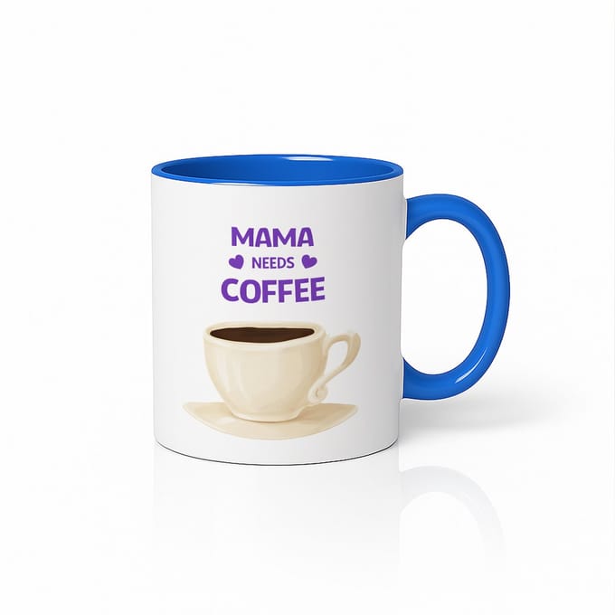 Mama Needs Coffee Mok - Grappig Moederdag Cadeau - Blauw/Wit Keramiek - Koffiebeker - 330 ml